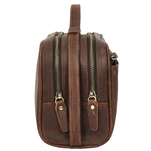 House Of Leather Real Leather Toiletry Wash Bag Alexander Rust Brown