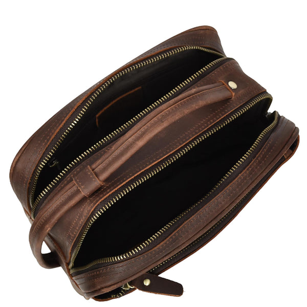 House Of Leather Real Leather Toiletry Wash Bag Alexander Rust Brown