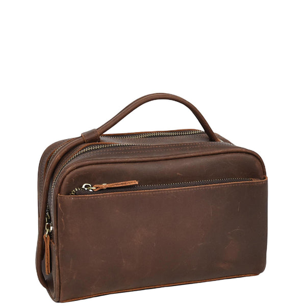house of leather Real Leather Toiletry Wash Bag Alexander Rust Brown