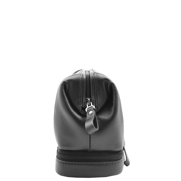 House Of Leather Real Leather Toiletry Wash Bag Travel Pouch HOL290 Black