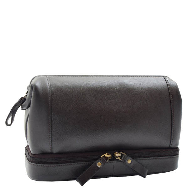 House Of Leather Real Leather Toiletry Wash Bag Travel Pouch HOL290 Brown