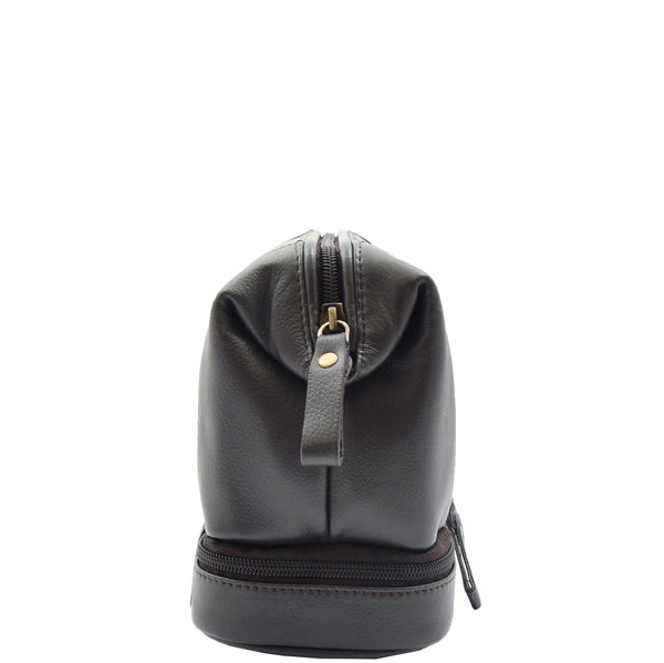 House Of Leather Real Leather Toiletry Wash Bag Travel Pouch HOL290 Brown