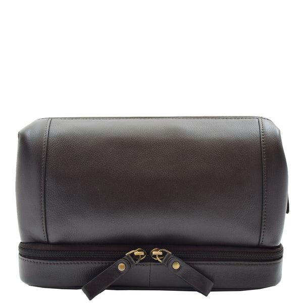 house of leather Real Leather Toiletry Wash Bag Travel Pouch HOL290 Brown