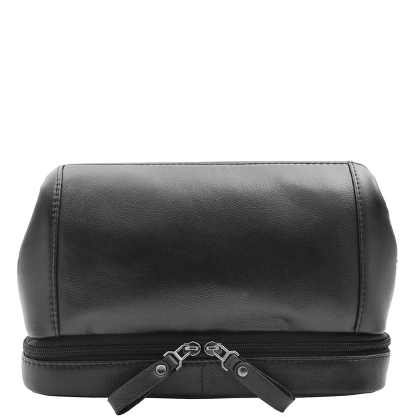 house of leather Real Leather Toiletry Wash Bag Travel Pouch HOL290 Black
