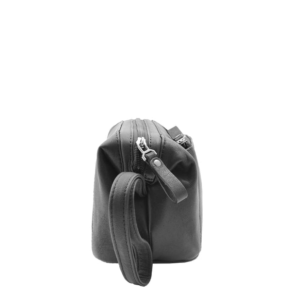 House Of Leather Real Leather Toiletry Wash Bag Wrist Pouch HOL951 Black