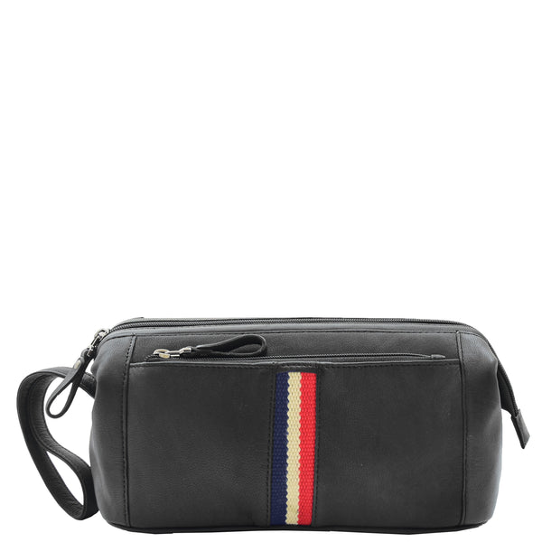 House Of Leather Real Leather Toiletry Wash Bag Wrist Pouch HOL951 Black