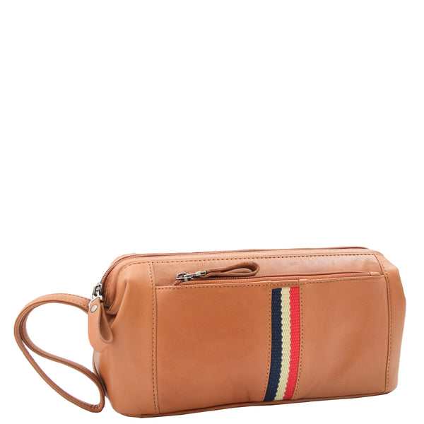 house of leather Real Leather Toiletry Wash Bag Wrist Pouch HOL951 Cognac