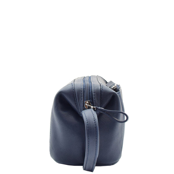 House Of Leather Real Leather Toiletry Wash Bag Wrist Pouch HOL951 Navy