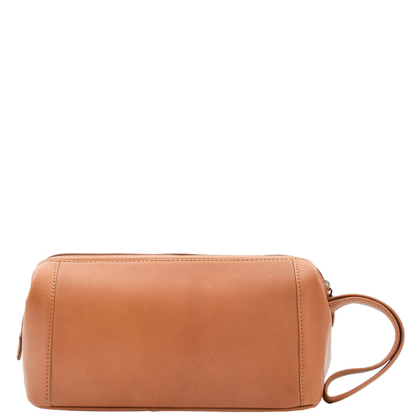 House Of Leather Real Leather Toiletry Wash Bag Wrist Pouch HOL951 Cognac