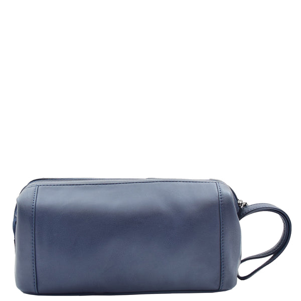 House Of Leather Real Leather Toiletry Wash Bag Wrist Pouch HOL951 Navy