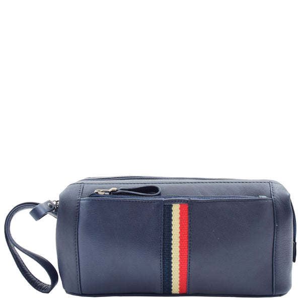 House Of Leather Real Leather Toiletry Wash Bag Wrist Pouch HOL951 Navy