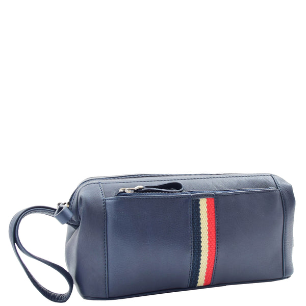 house of leather Real Leather Toiletry Wash Bag Wrist Pouch HOL951 Navy