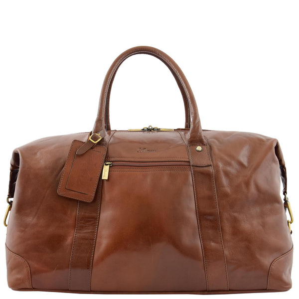 House Of Leather Real Leather Travel Holdall Large Size Duffle Perugia Tan