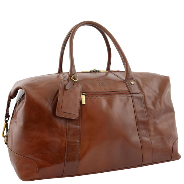 house of leather Real Leather Travel Holdall Large Size Duffle Perugia Tan