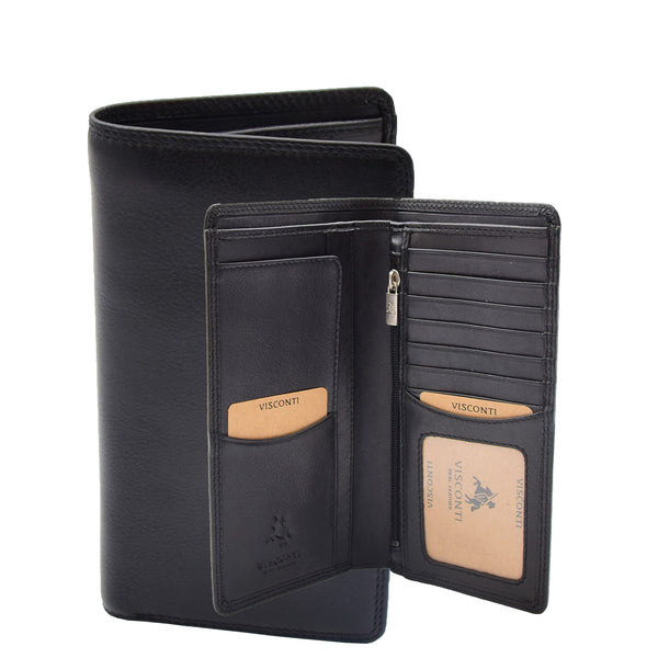 house of leather Real Leather Vertical Bifold Breast Wallet HOL120 Black