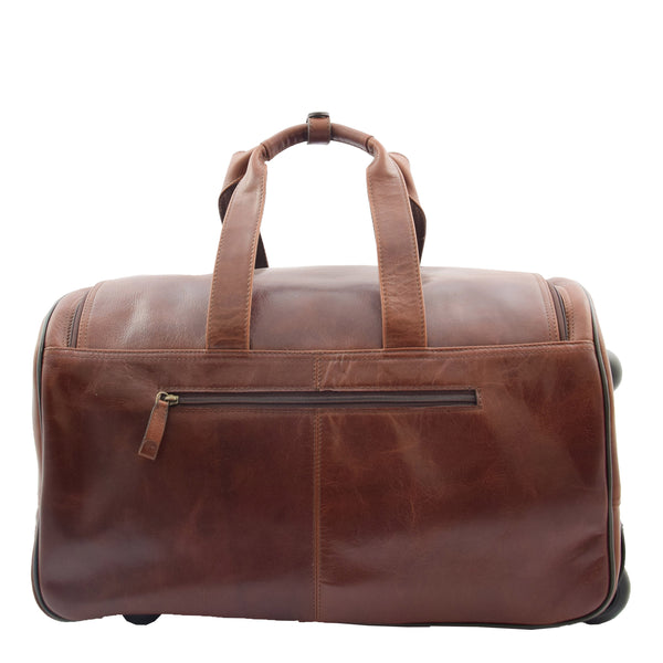 House Of Leather Real Leather Wheeled Holdall Duffle Bag Combrew Brown