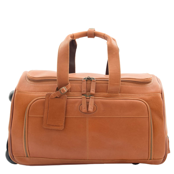 House Of Leather Real Leather Wheeled Holdall Duffle Bag Combrew Tan