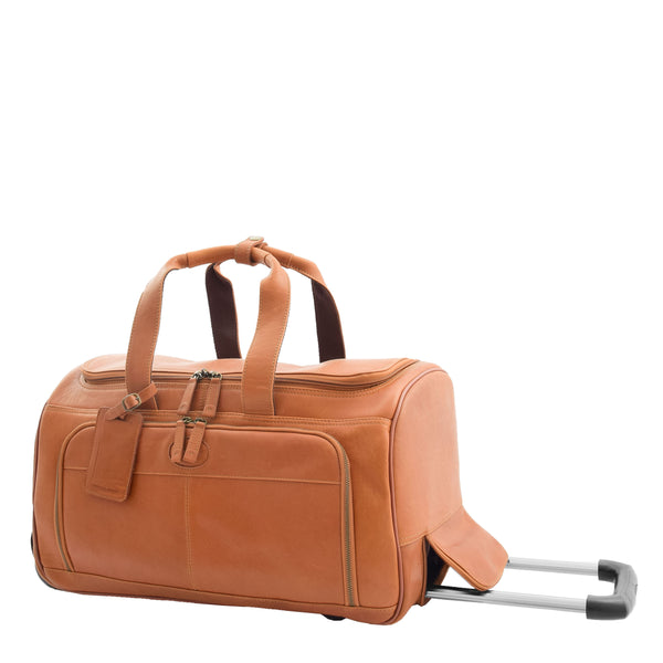 House Of Leather Real Leather Wheeled Holdall Duffle Bag Combrew Tan