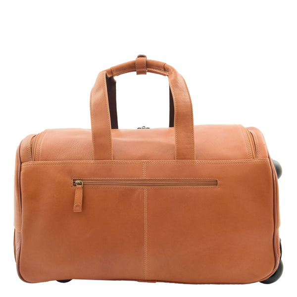 House Of Leather Real Leather Wheeled Holdall Duffle Bag Combrew Tan