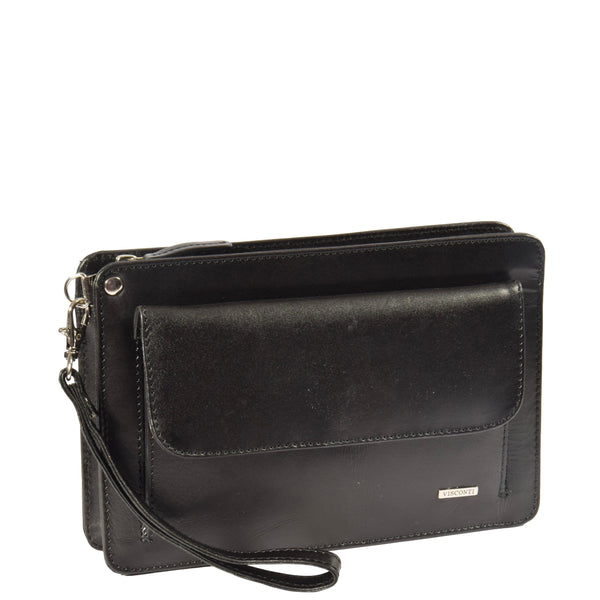 house of leather Real Leather Wristlet Pouch Montreal Black