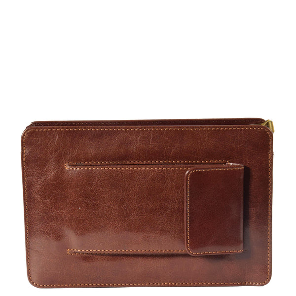 House Of Leather Real Leather Wristlet Pouch Montreal Brown