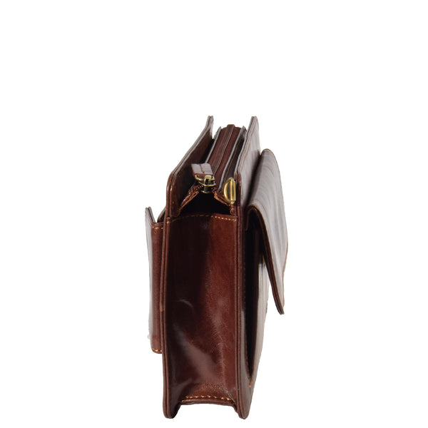 House Of Leather Real Leather Wristlet Pouch Montreal Brown