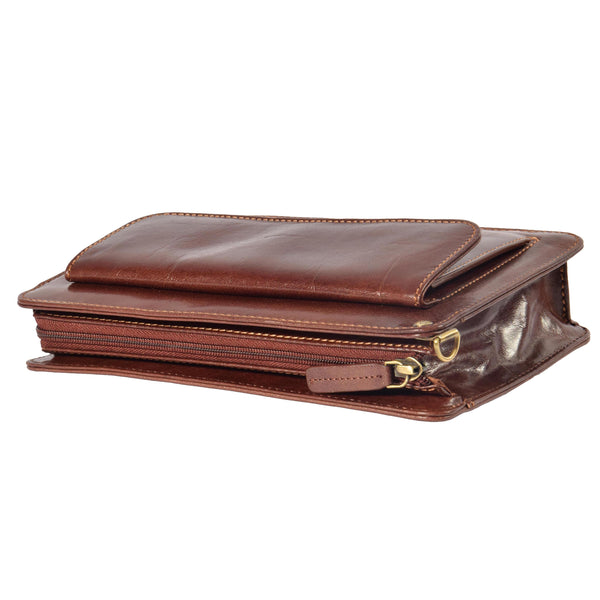 House Of Leather Real Leather Wristlet Pouch Montreal Brown