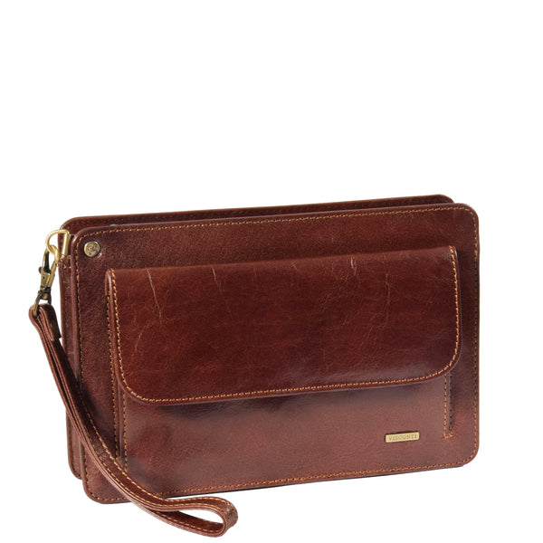 house of leather Real Leather Wristlet Pouch Montreal Brown