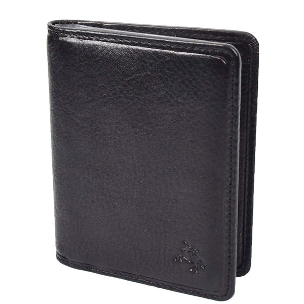 House Of Leather RFID Small Bi-fold Wallet Credit Cards Holder HOL04 Black