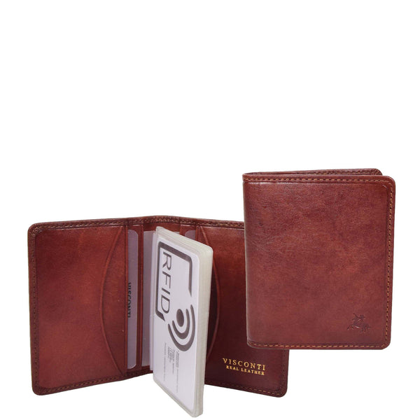 house of leather RFID Small Bi-fold Wallet Credit Cards Holder HOL04 Tan