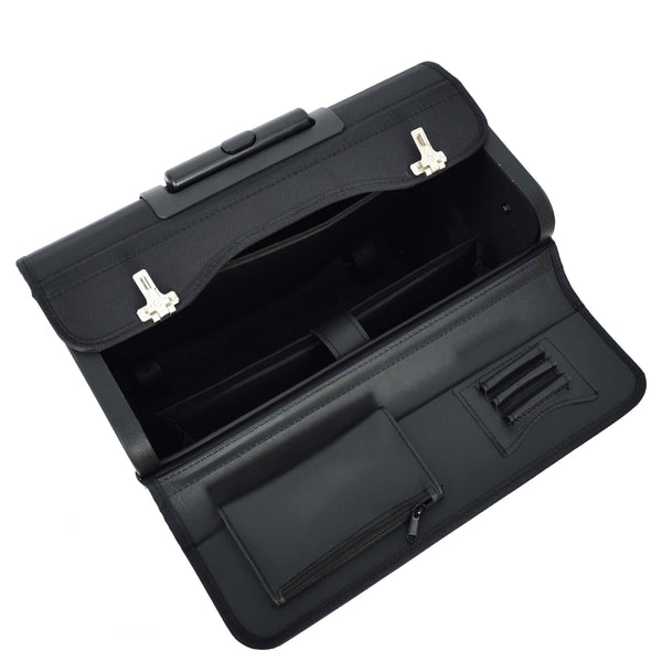 House Of Leather Rolling Pilot Case On Wheels Business Office Organiser Laptop Bag Cockpit Black