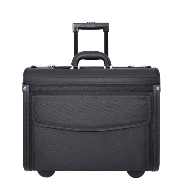 house of leather Rolling Pilot Case on Wheels Business office Organiser Laptop Bag Cockpit Black