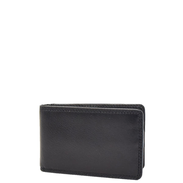 house of leather Slim Fold Leather Card Wallet Madrid Black