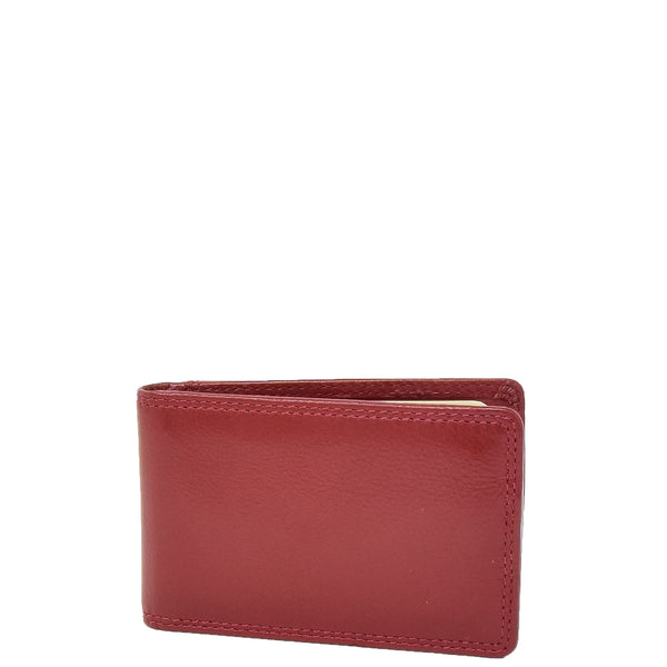 house of leather Slim Fold Leather Card Wallet Madrid Red