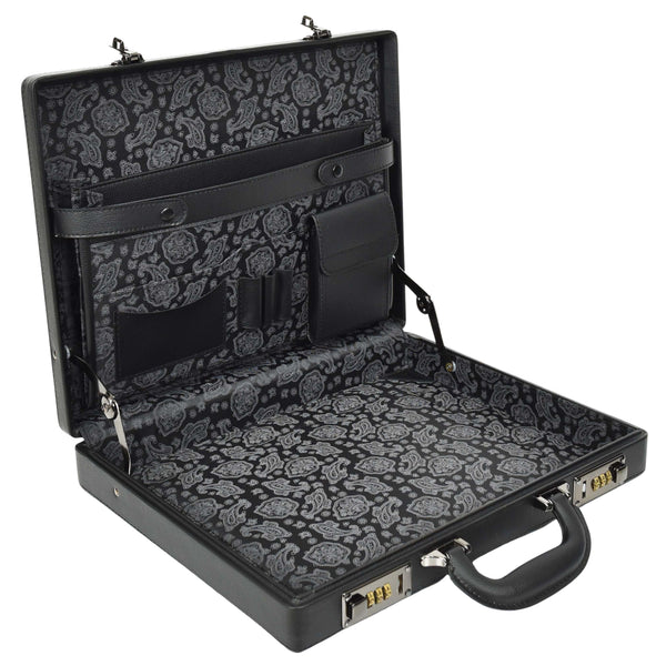 House Of Leather Slim Line Attache Case Black Briefcase Organiser Apex