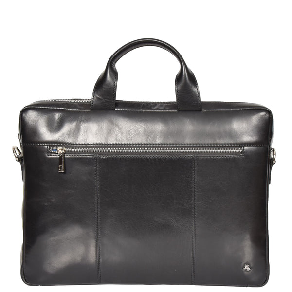 House Of Leather Slimline Cross Body Leather Briefcase Vernon Black