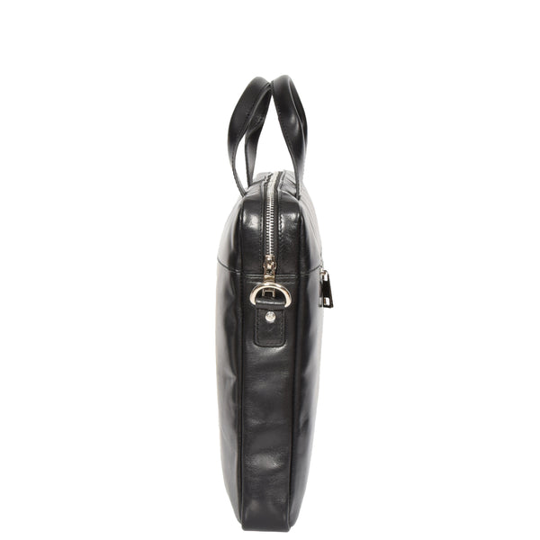 House Of Leather Slimline Cross Body Leather Briefcase Vernon Black