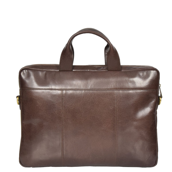 House Of Leather Slimline Cross Body Leather Briefcase Vernon Brown