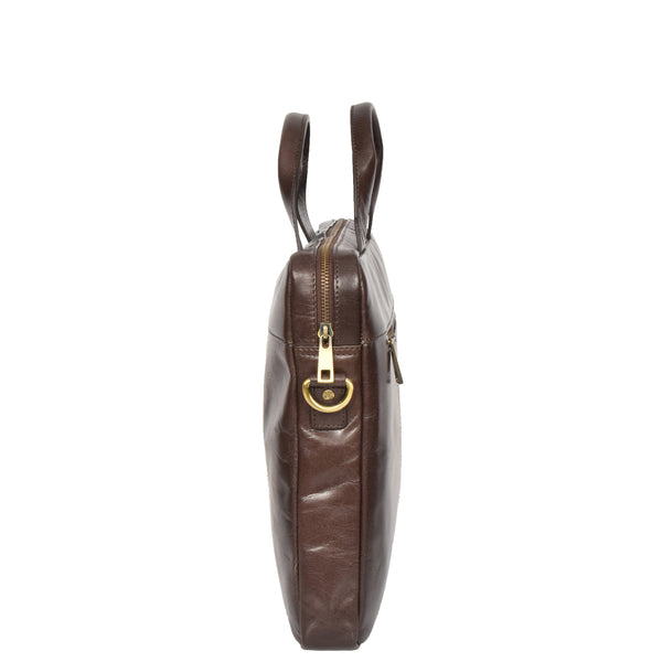 House Of Leather Slimline Cross Body Leather Briefcase Vernon Brown