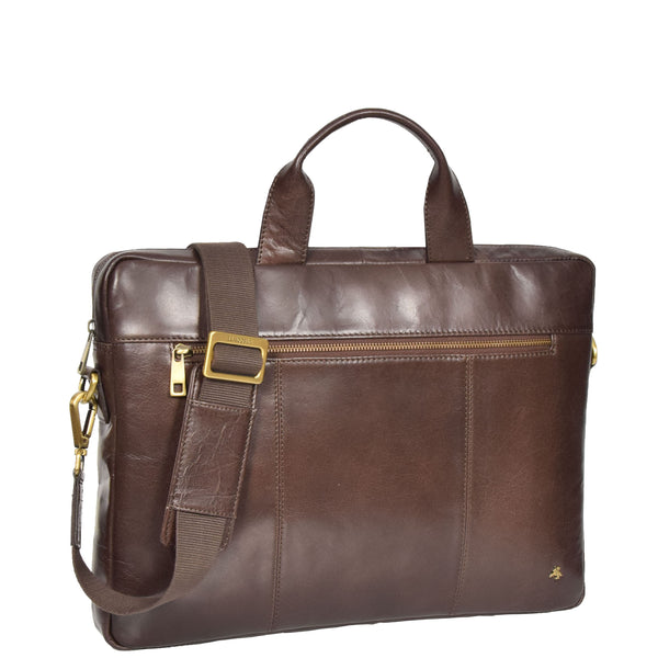house of leather Slimline Cross Body Leather Briefcase Vernon Brown
