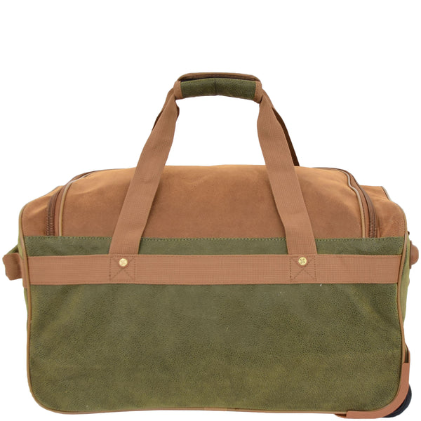 House Of Leather Small Wheeled Holdall Faux Suede Lightweight Luggage Travel Bag Argania Green