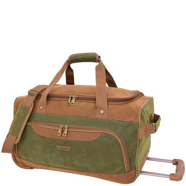 House Of Leather Small Wheeled Holdall Faux Suede Lightweight Luggage Travel Bag Argania Green