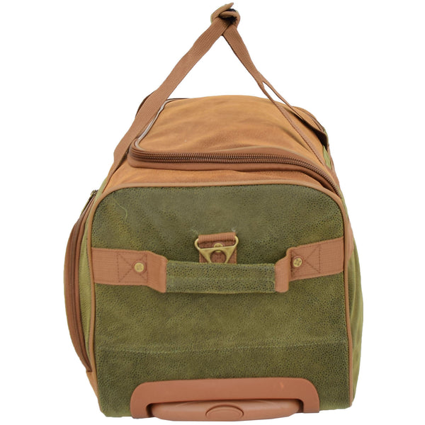 House Of Leather Small Wheeled Holdall Faux Suede Lightweight Luggage Travel Bag Argania Green