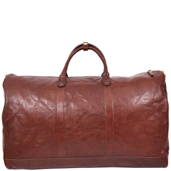 House Of Leather Travel Duffle Bag Genuine Vegetable Leather Large Holdall HOL712 Brown
