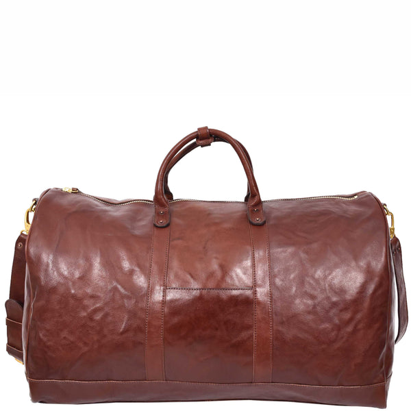 House Of Leather Travel Duffle Bag Genuine Vegetable Leather Large Holdall HOL712 Brown