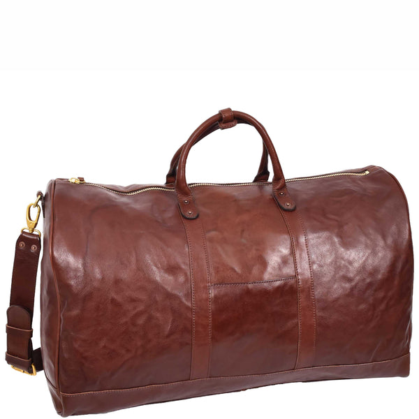 House Of Leather Travel Duffle Bag Genuine Vegetable Leather Large Holdall HOL712 Brown