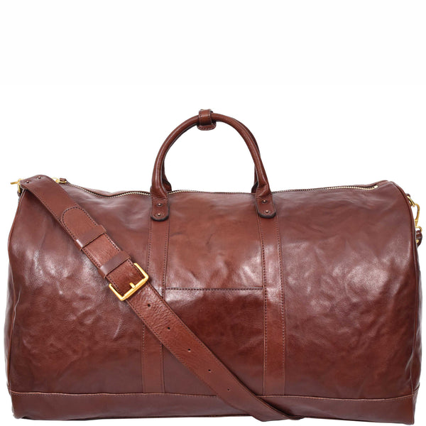 house of leather Travel Duffle Bag Genuine Vegetable Leather Large Holdall HOL712 Brown