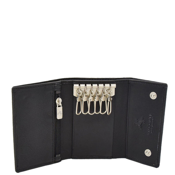 house of leather Trifold Leather Keys Wallet HL8711 Black