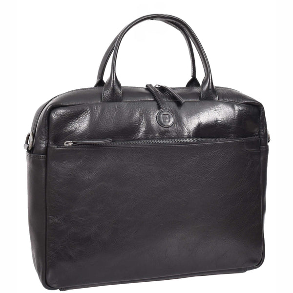 House Of Leather Vegetable Tanned Leather Briefcase Bag Satchel Laptop HOL3002 Black