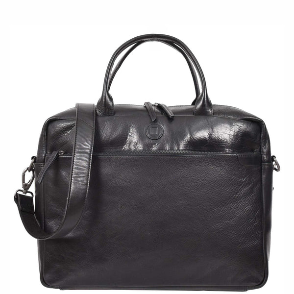 house of leather Vegetable Tanned Leather Briefcase Bag Satchel Laptop HOL3002 Black